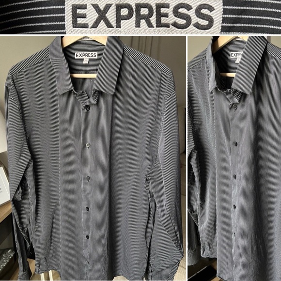 Express Other - Express Men’s Black/white Fitted Longsleeve Striped Button Up Size XL 17-17.5